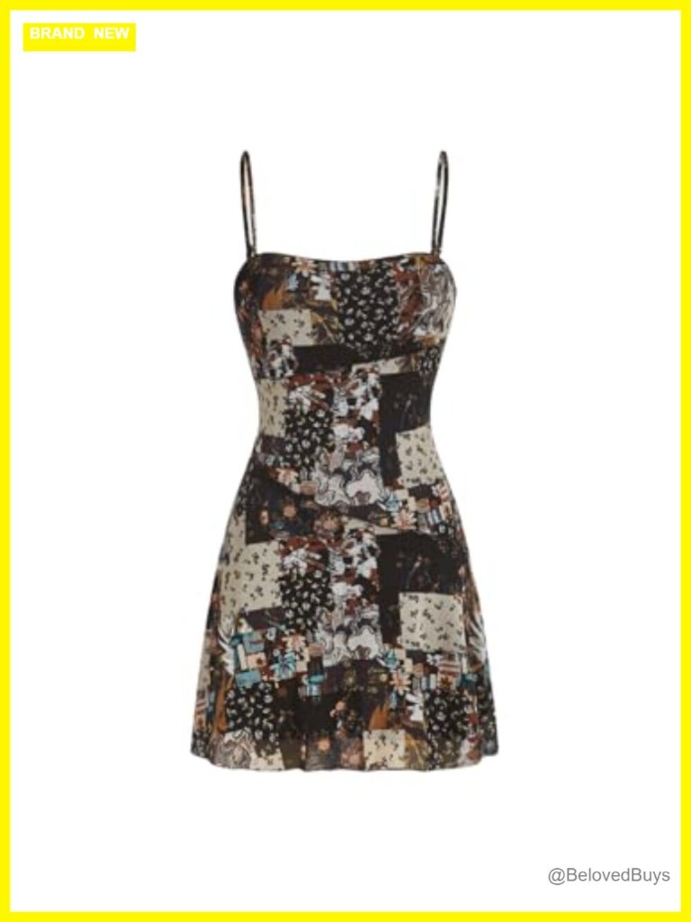 WDIRARA Women's Summer Boho Patchwork Print Spaghetti Strap Cami Mini Dress